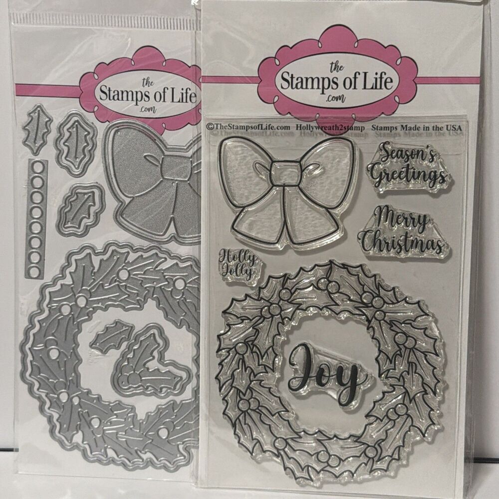Stamps of Life Stamp & Die Set - hollywreath2stamp - Merry Christmas Wreath Bow